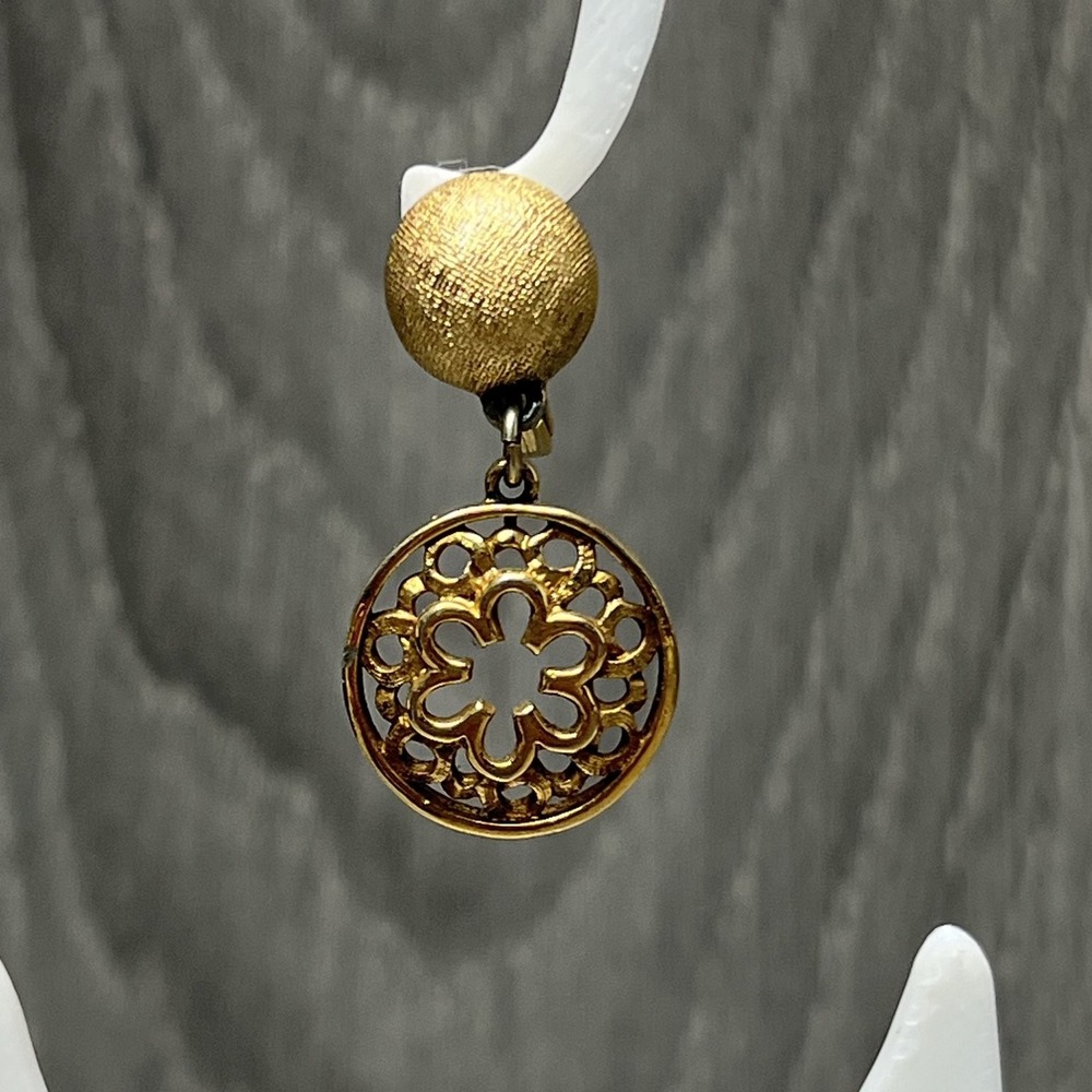 Vintage Monet Gold Tone Textured Ball Dangle Filigree Clip-On Earrings